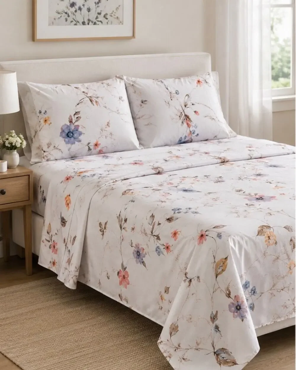 Premium Full Sheet Set – 4 Piece –Floral Print – Ultra Soft Brushed Microfiber